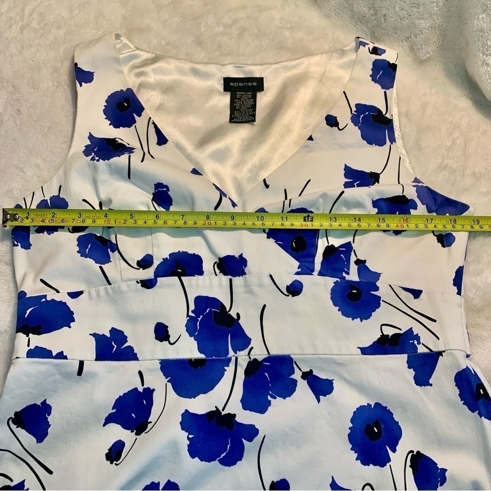 Spense Dress Missy Sz 12 White Blue Floral Cotton Sleeveless Faux Wrap Summer - Picture 12 of 16